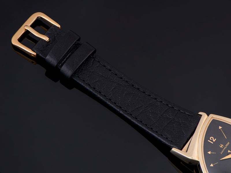 New Old Stock Hamilton signed Genuine Lizard Black Strap with matching Gold Tone Buckle