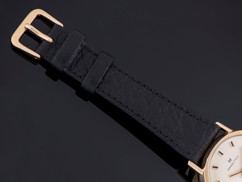 New Genuine Leather Black Watch Strap with matching gold tone buckle