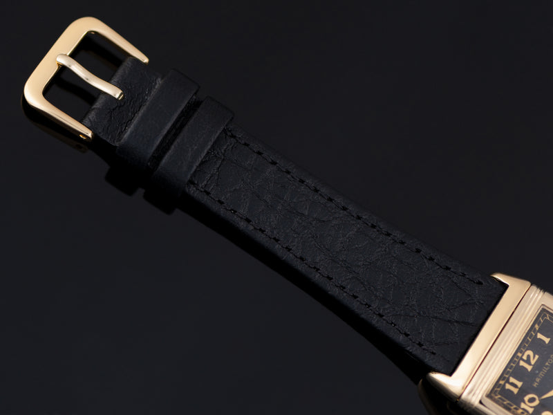 New Genuine Leather black watch strap with matching gold colored buckle