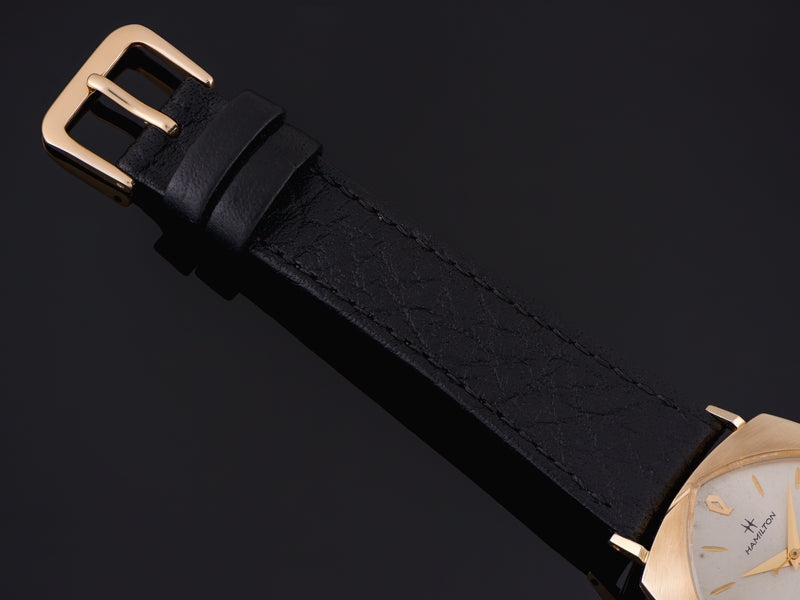 New Genuine Leather Black Watch Strap with matching gold tone buckle
