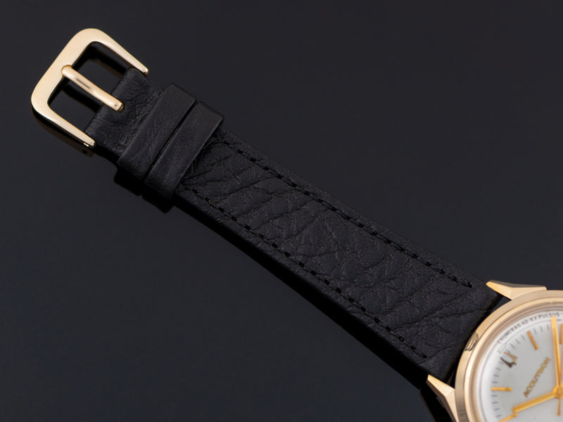 New Genuine Leather Black Watch Strap with matching gold tone buckle