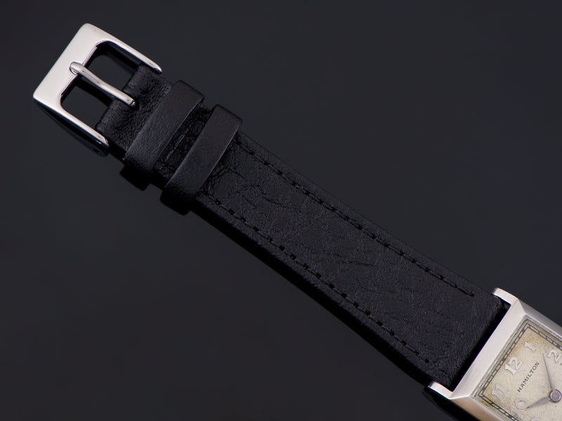 New Genuine Leather Black Watch Strap with matching silver tone buckle
