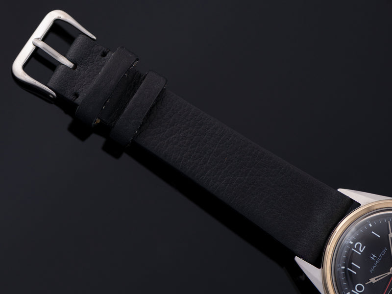 New Genuine Leather Black Watch Strap with matching silver tone buckle