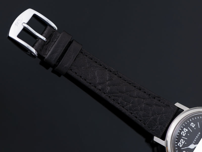 New Genuine Leather Black Watch Strap with matching silver tone buckle