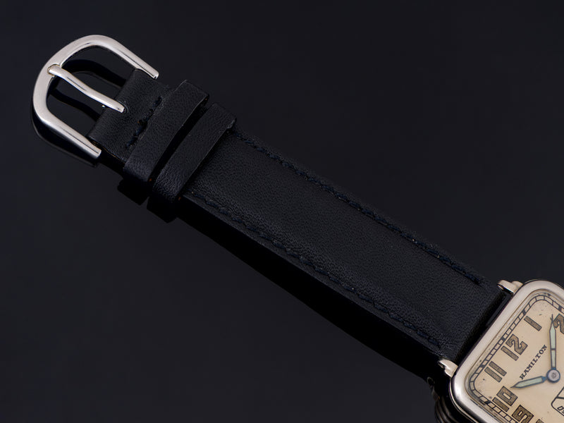 New Genuine Leather Black Watch Strap with matching silver tone buckle