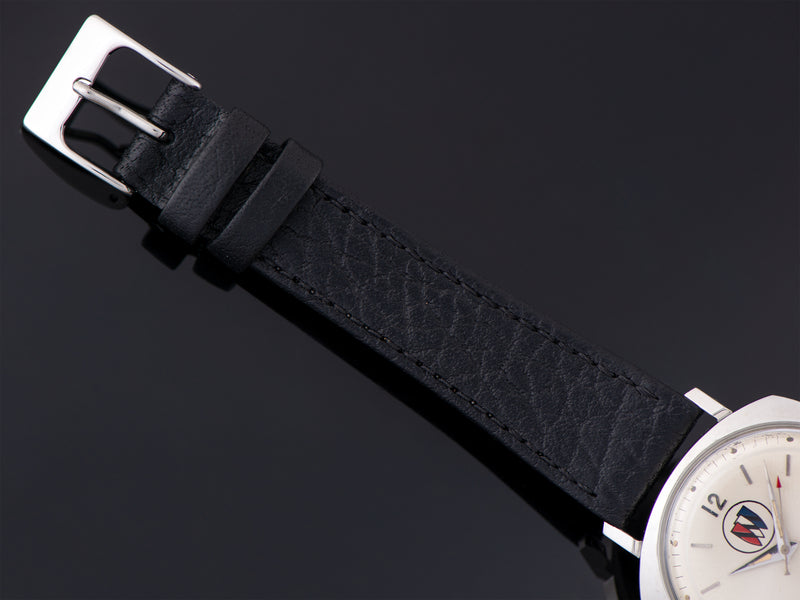 New Genuine Leather Black Watch Strap with matching silver tone buckle