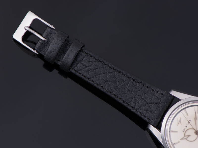 New Genuine Leather Black Watch Strap with matching silver tone buckle