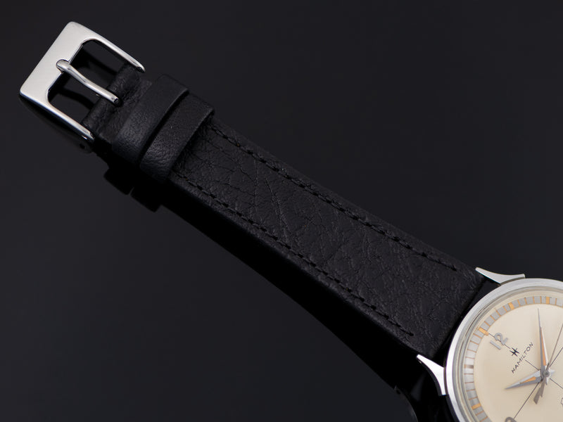 New Genuine Leather Black Watch Strap with matching silver tone buckle