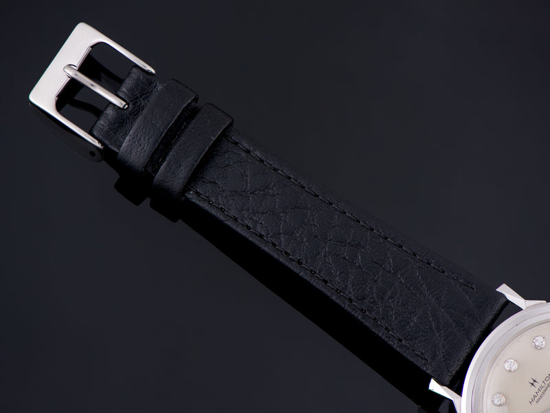 New Genuine Leather Black Watch Strap with matching silver tone buckle