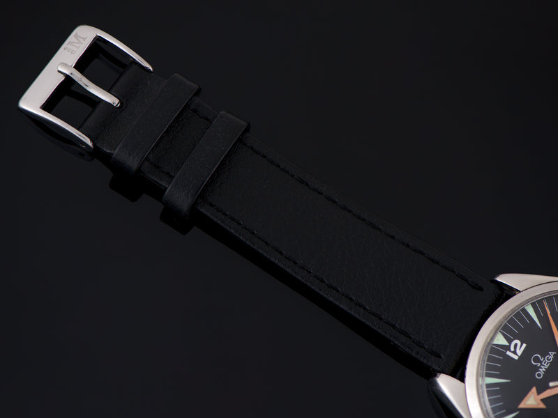 Genuine Leather Black Watch Strap with matching silver tone buckle