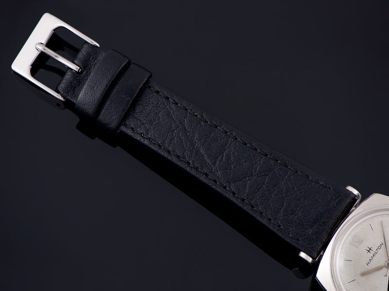 New Genuine Leather Black Watch Strap with matching silver tone buckle