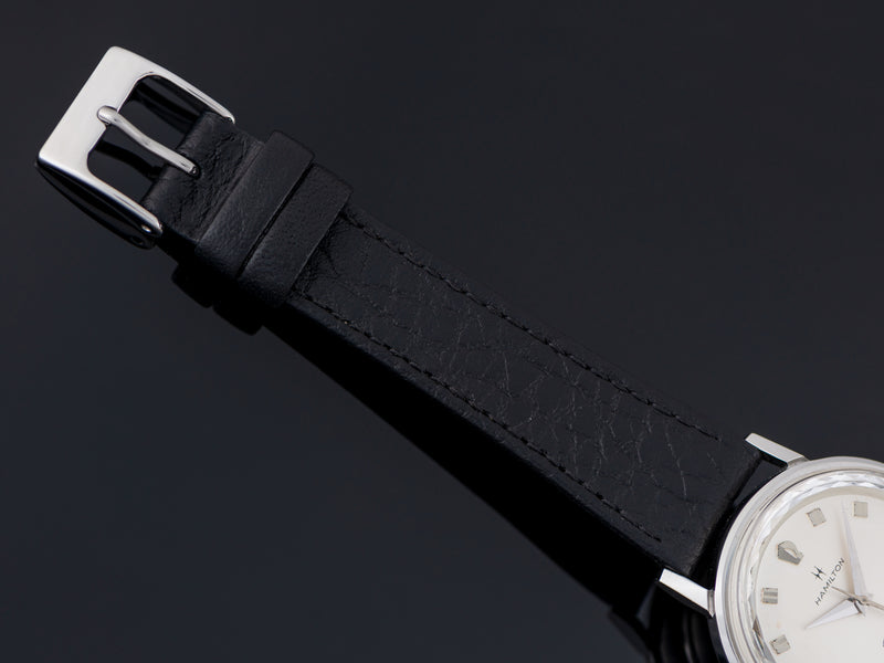 New Genuine Leather Black Watch Strap with matching silver tone buckle
