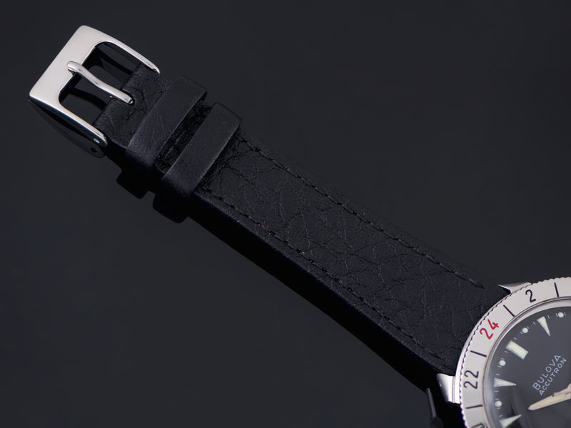 New Genuine Leather Black Watch Strap with matching silver tone buckle