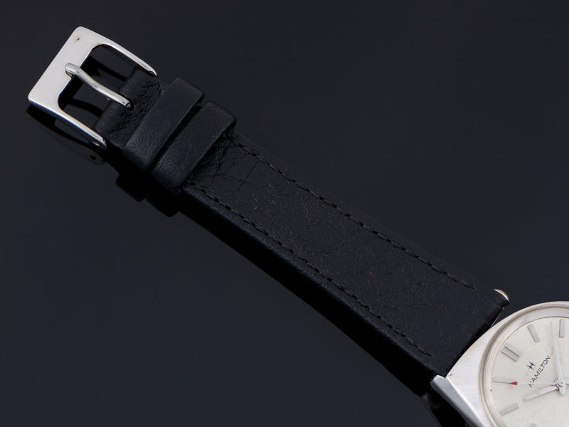 New Genuine Leather Black Watch Strap with matching silver tone buckle