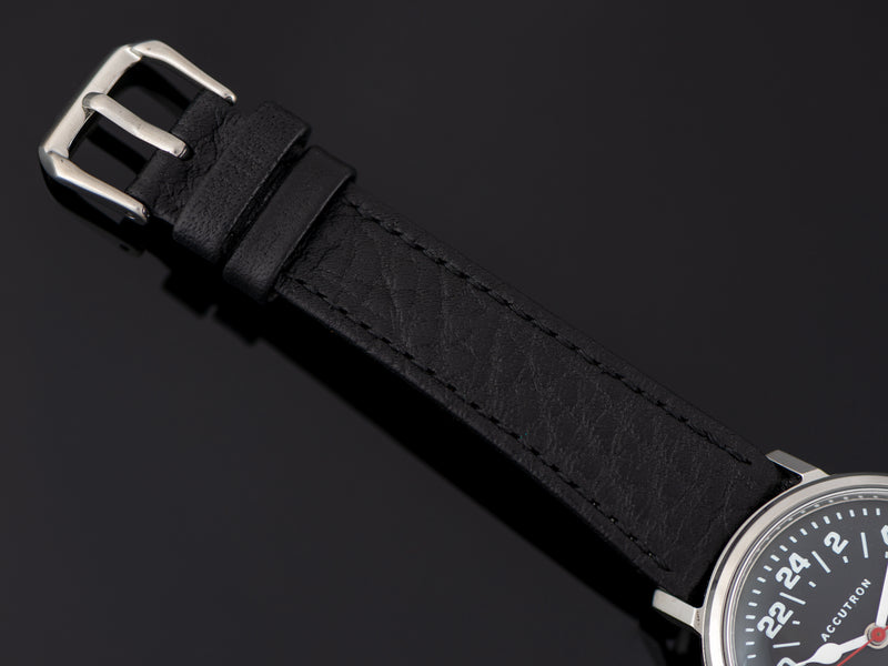New Genuine Leather Black Watch Strap with matching silver tone buckle