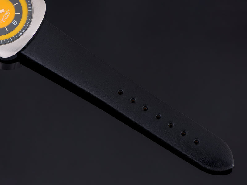 New Genuine Leather Black Watch Strap with Yellow Stitch