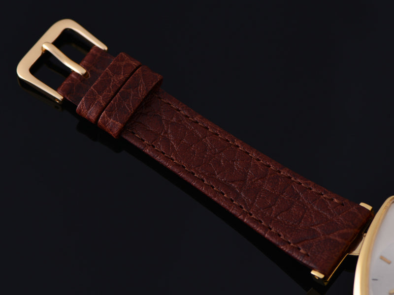 New Genuine Leather Brown Calf Grain strap with matching Gold Tone Buckle