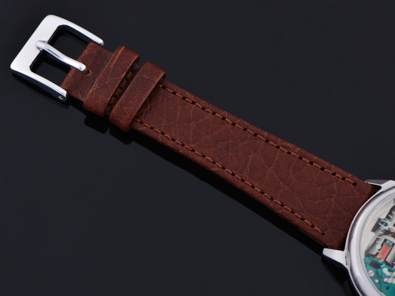 New Genuine Leather Brown Calf Watch Strap with matching steel buckle