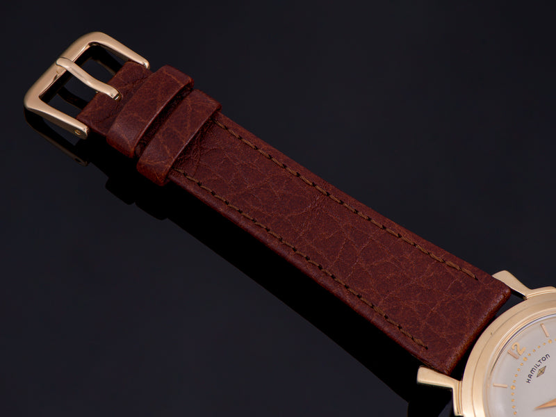 New Genuine Leather Brown Watch Strap with matching gold tone buckle