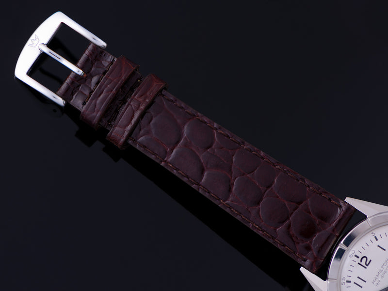 New Genuine Leather Brown Crocodile Grain Watch Strap with matching Silver Tone Buckle
