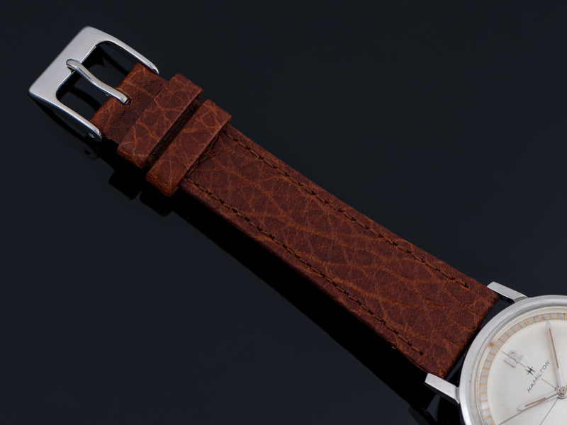 New Genuine Leather Brown Watch Strap with matching silver tone buckle