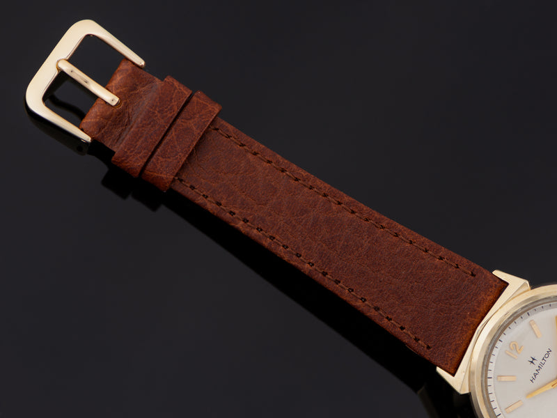 New Genuine Leather Brown Watch Strap With Gold Tone Buckle