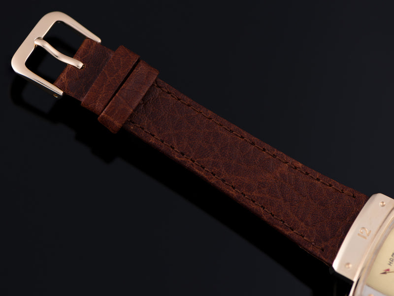 New Genuine Leather Buffalo Grain Brown Watch Strap with matching Gold Colored Buckle