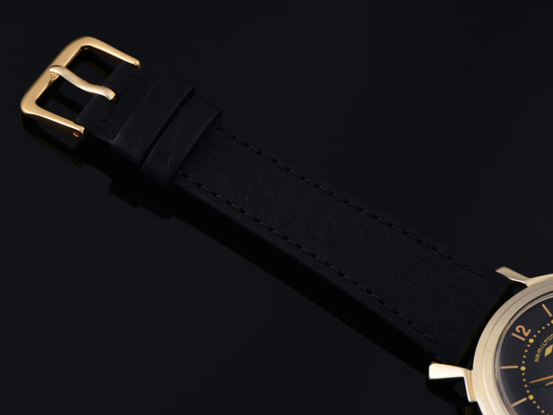 New Genuine Leather Calf Grain Black Watch Band with Matching Gold Tone Buckle