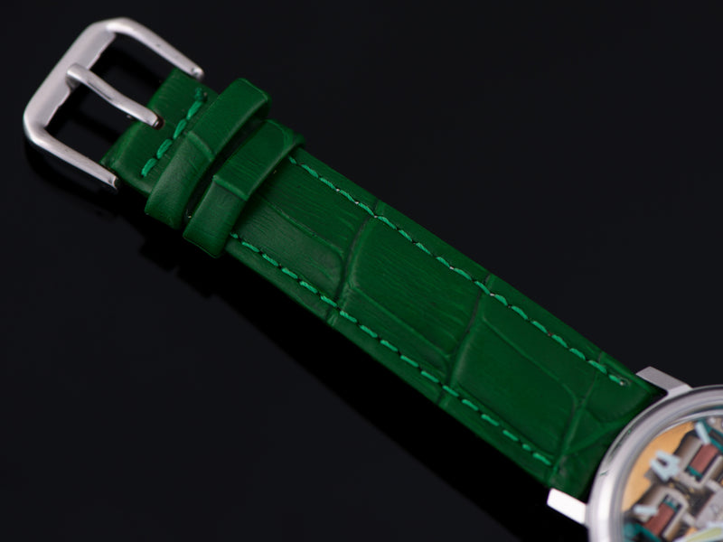 New Genuine Leather Green Crocodile Grain Watch Strap with matching Silver Tone Buckle