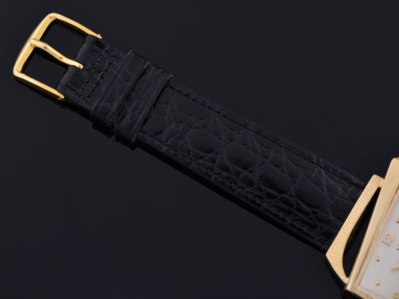 New Old Stock Hamilton Marked Genuine Leather Crocodile Grain Strap with matching Gold Tone Buckle