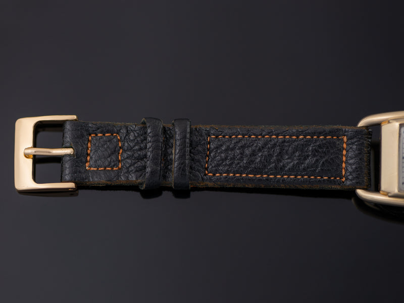 New Old Stock Genuine Leather Black Strap with matching Gold Tone Buckle