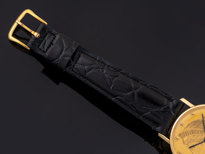 New Old Stock Hamilton marked Corfam Crocodile Grain Black Strap with Hamilton marked Gold Filled Buckle