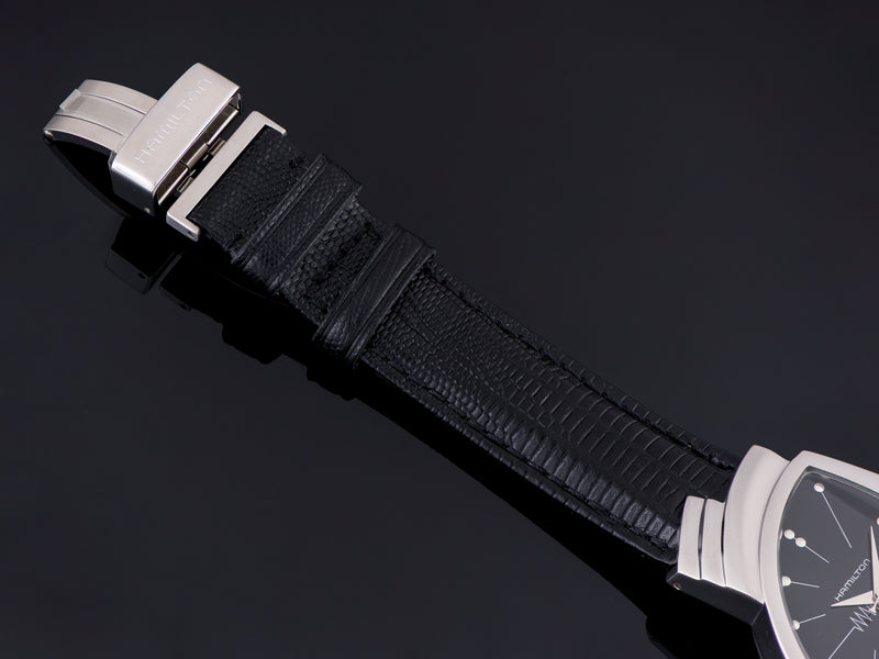 Original Hamilton Marked Black Leather Strap with Hamilton Marked Steel Deployant Buckle