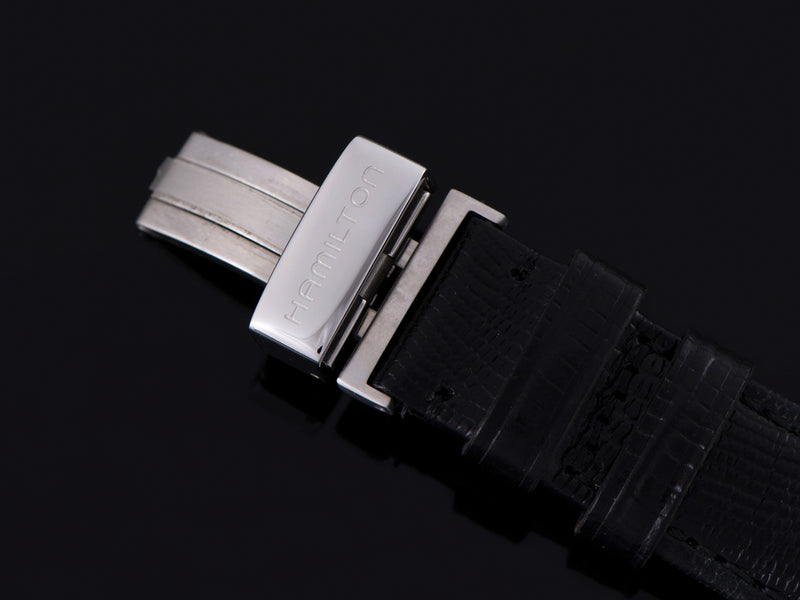 Original Hamilton Marked Black Leather Strap with Hamilton Marked Steel Deployant Clasp