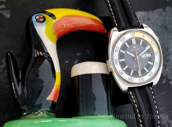 Bulova Accutron Deep Sea 666 Diver Yellow/White Bezel Ring Vintage Watch