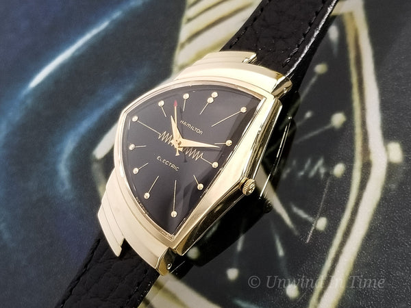 Hamilton Electric Ventura 14K Gold Black Dial | Unwind In Time