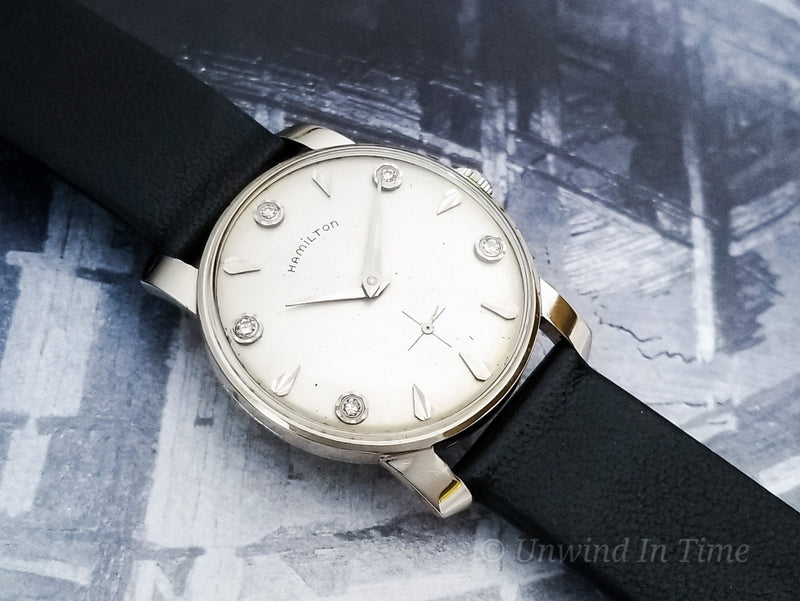 Hamilton Baron 14K White Gold Diamond Dial Watch Unwind In Time