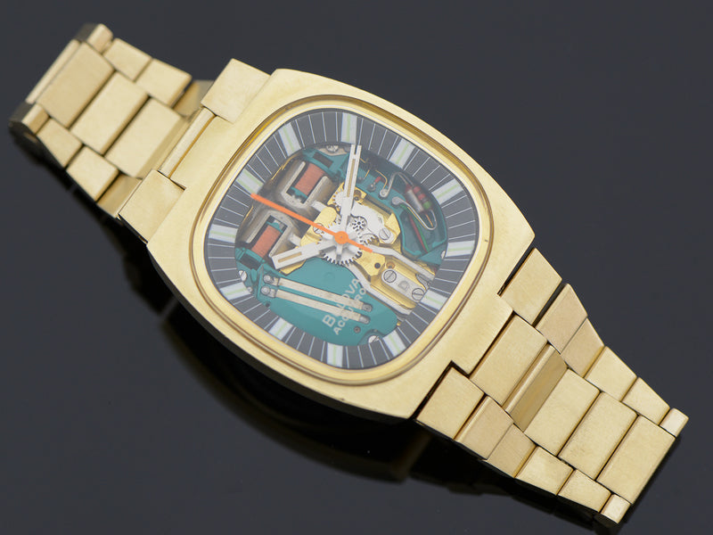 Bulova Accutron Spaceview Gold Tone Double Cushion "T" Vintage Watch With Original Bracelet