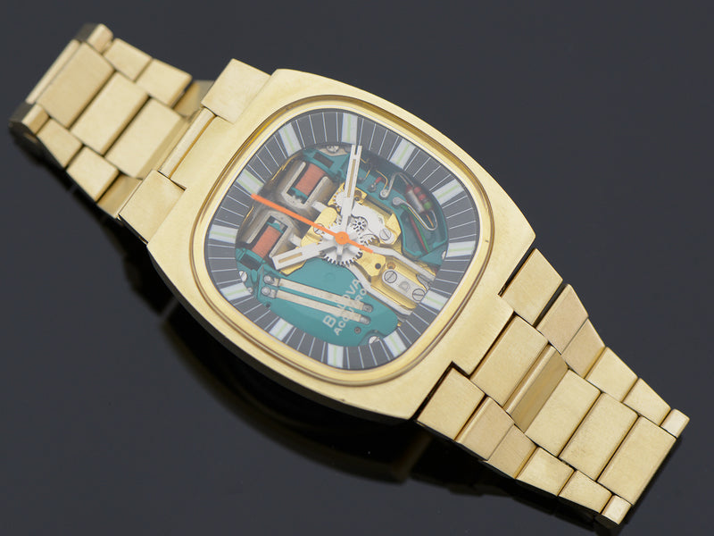Bulova Accutron Spaceview Gold Tone Double Cushion "T" Vintage Watch With Original Bracelet