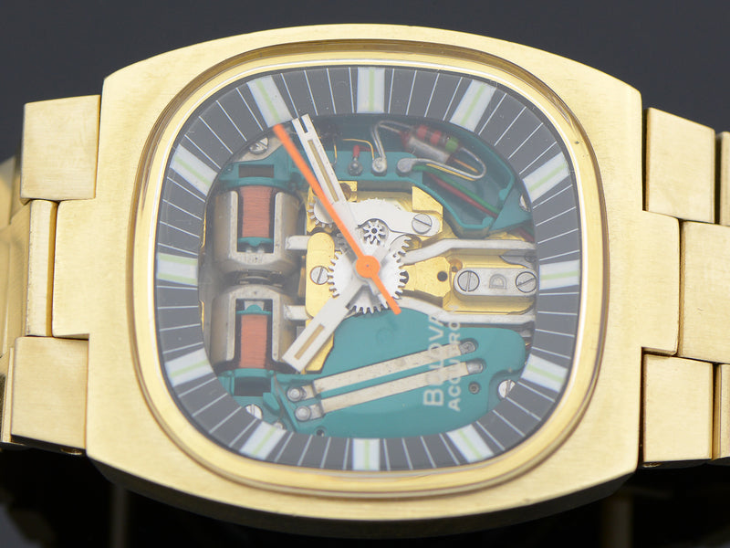 Bulova Accutron Spaceview Gold Tone Double Cushion "T" Vintage Watch With Original Bracelet