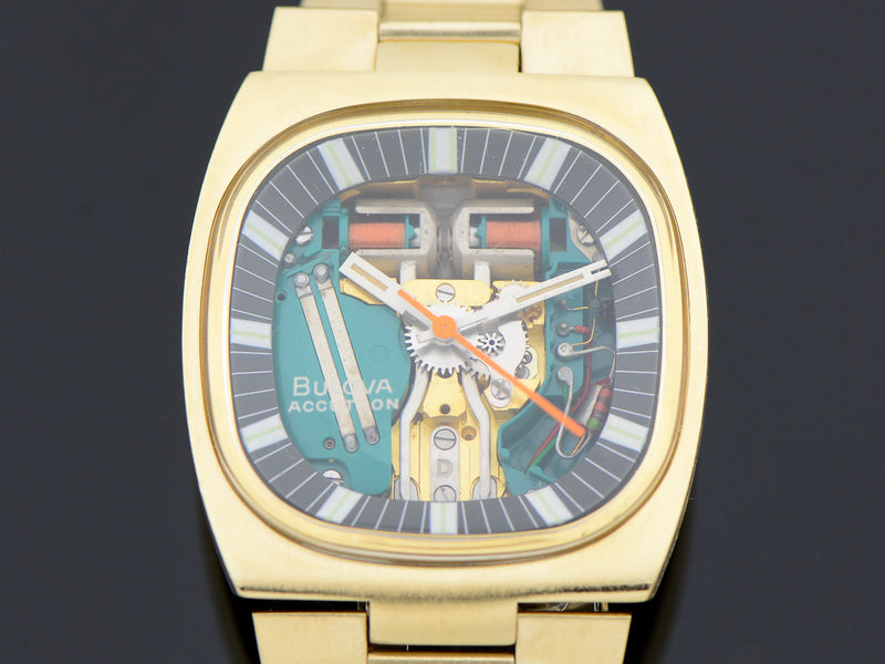 Bulova Accutron Spaceview Gold Tone Double Cushion "T" Vintage Watch With Original Bracelet