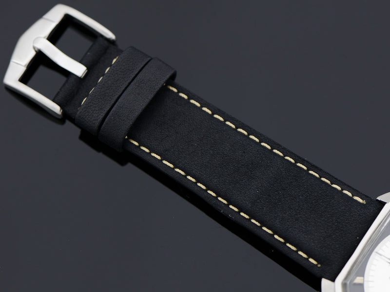 Brand New Leather Bull Black Watch Band with matching Silver Colored Buckle