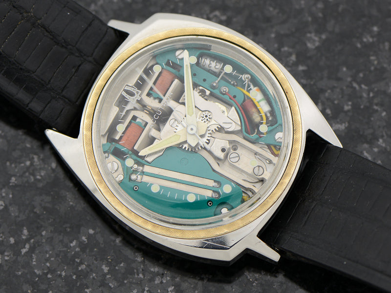 Bulova Accutron Two Tone Asymmetric Spaceview Vintage Watch with 14K Gold Insert