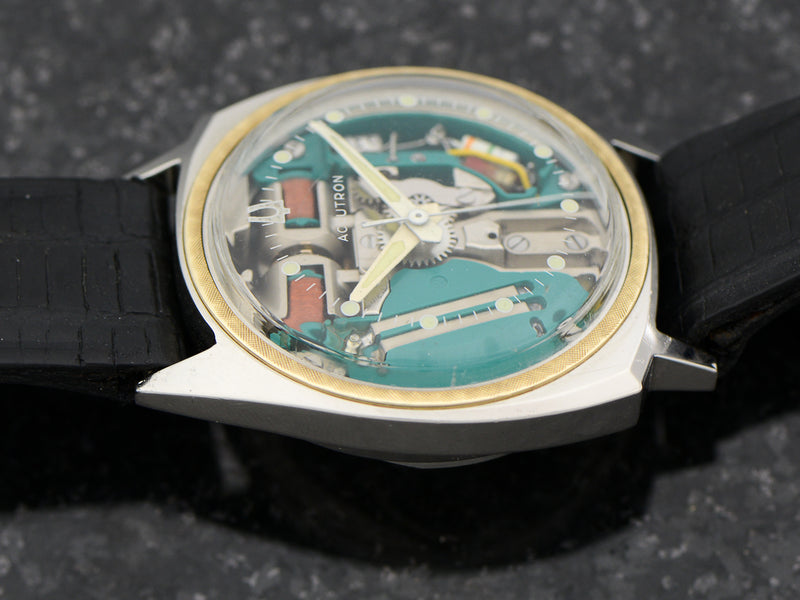 Bulova Accutron Two Tone Asymmetric Spaceview Vintage Watch with 14K Gold Insert