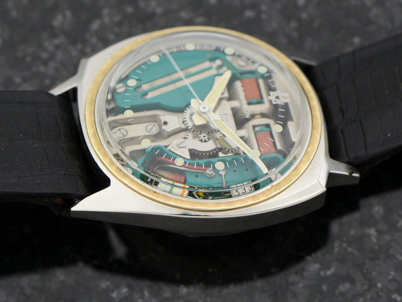 Bulova Accutron Two Tone Asymmetric Spaceview Vintage Watch with 14K Gold Insert