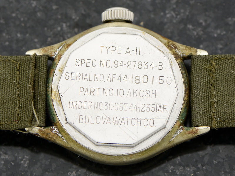 Bulova A-11 Air Force World War II Military Hacking Vintage Watch Case Back Engraving