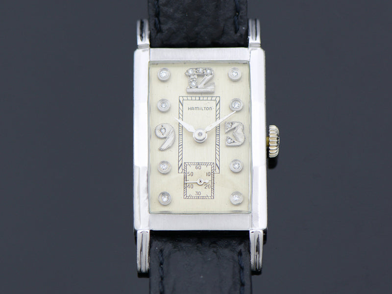 Hamilton Tank Private Label 14K White Gold Diamond Dial Watch