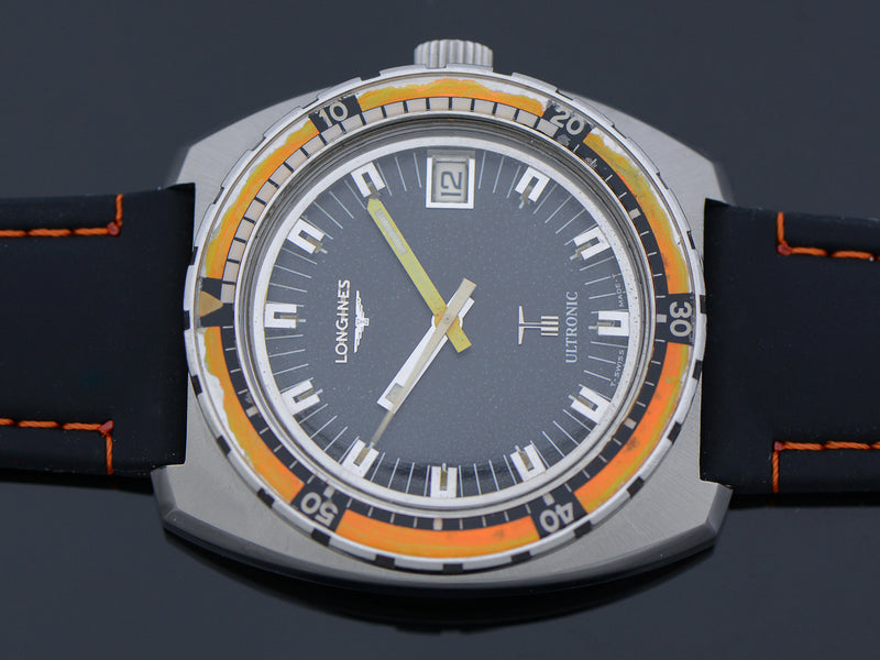 Longines Ultronic Dive Watch Orange Bezel Steel