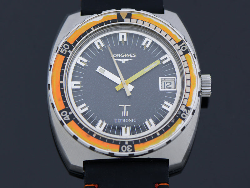Longines Ultronic Dive Watch Orange Bezel Steel