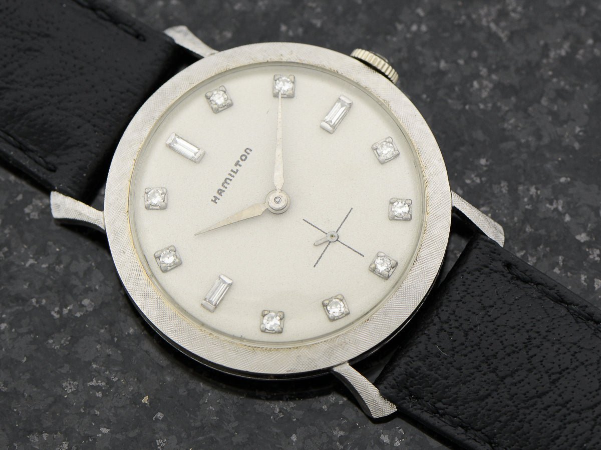 Amazing Vintage Hamilton Solid 18k & 14k White Gold And Diamonds Wristwatch Vintage 14K Solid White Gold Hamilton With Real Diamond  main image 2